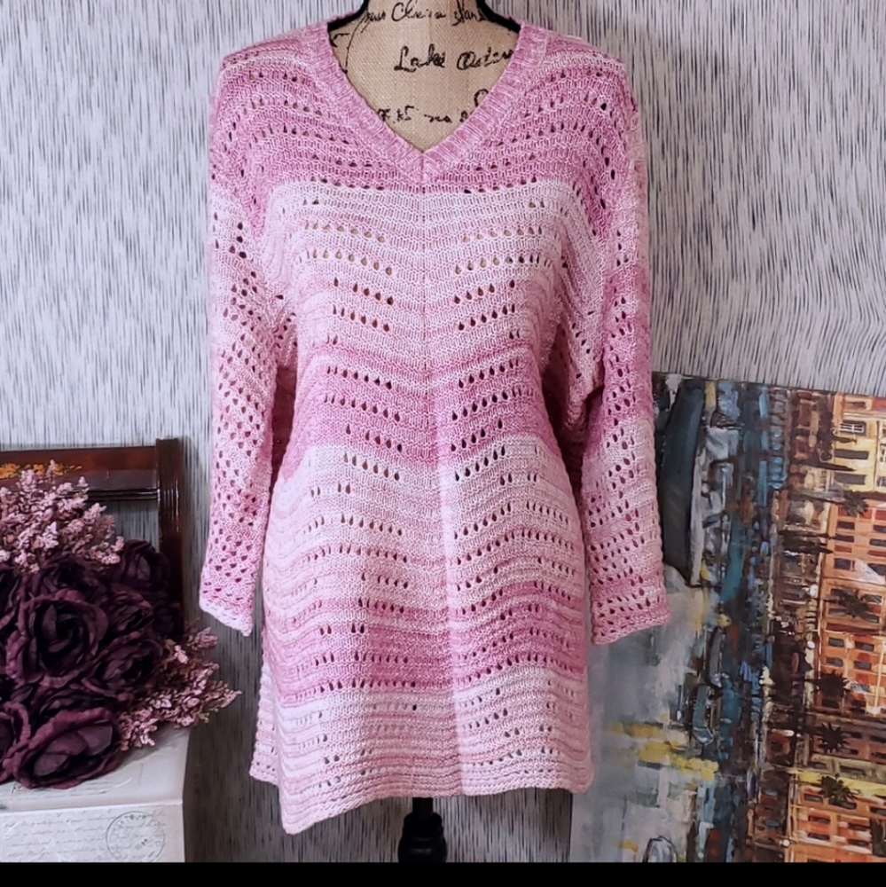 Lane Bryant Ribbed Chevron Crochet Sweater Pink 14